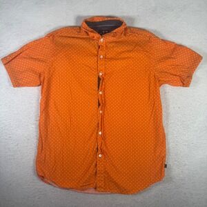 o15 Button Down Shirt Mens XL Orange Polka Dot Short Sleeve Cotton Excellent